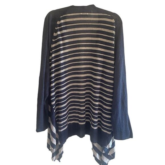 J Jill Navy White Striped Long Sleeve Linen Blend Cardigan Kimono Plus Size 1X - Picture 5 of 5